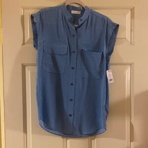 NWT Equipment Blue Polka Dot Sleeveless Blouse, Size XS